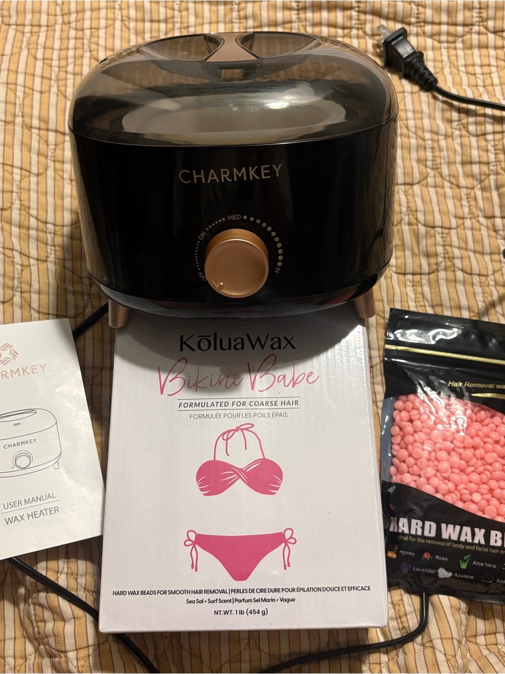 Charmkey Wax Warmer and New Koluawax Bikini Babe Beads DIY Waxing Kit - Black
